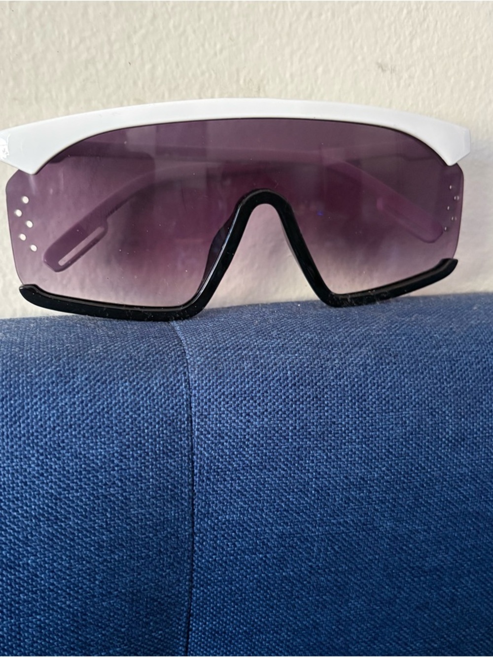 Shield Sunglasses with White Frame and Purple Gradient Lens